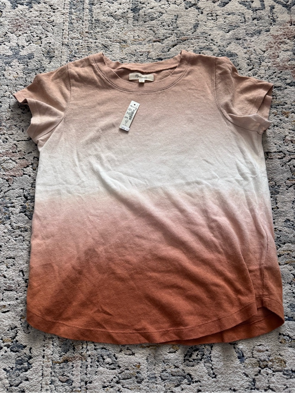 NWT Madewell Women's Ombré Crewneck Cotton Tee Shirt Rust Orange White XXS